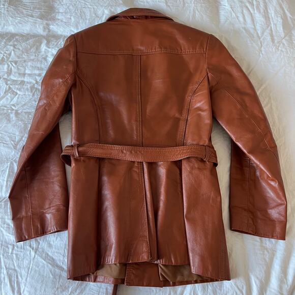 Vintage Genuine Leather Cognac button front Blazer Jacket double breasted - Picture 9 of 16